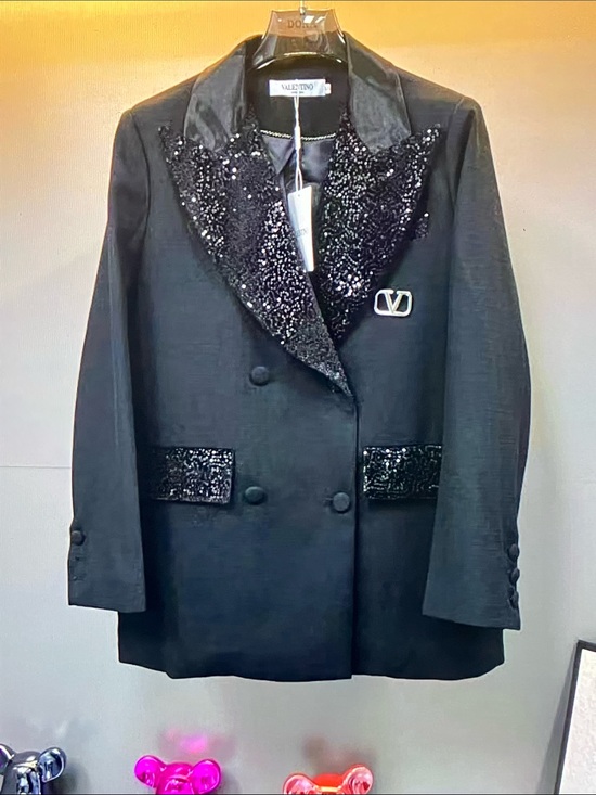 Valentino Jackets & Blazers - Valentino Black Sequin Lapel Double-Breasted Blazer